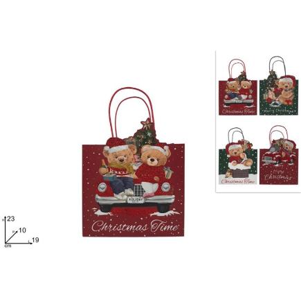 BOLSA DE REGALO 23X19X10 CM OSITO EN RELIVE CON BRILLO