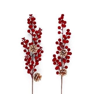 VARA DE FRUTOS ROJOS FLOCADOS BURDEOS