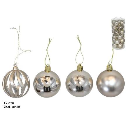 BOTE 24 BOLAS NAVIDAD 6 CM CHAMPAGNE