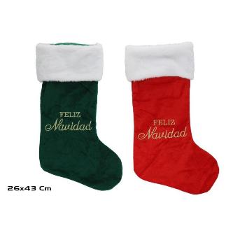 CALCETIN BORDADO FELIZ NAVIDAD 2 STD 26X43 CM