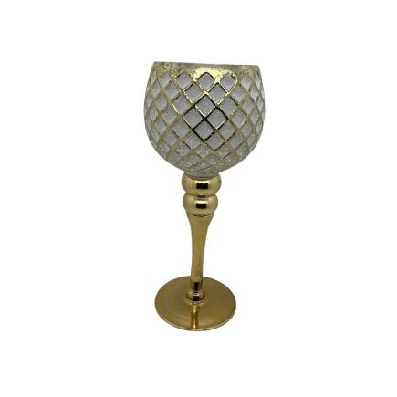 PORTAVELAS DE VIDRIO ORO BLANCO
