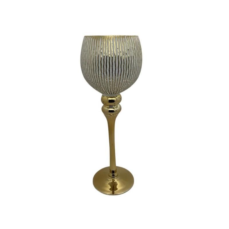 PORTAVELAS DE VIDRIO ORO BLANCO