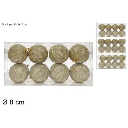 8 PIEZAS BOLAS 8 CM COLOR CHAPAN CON PURPURINA EN 3 SURTIDOS
