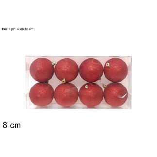 8 PIEZAS BOLAS 8 CM ROJAS CON PURPURINA