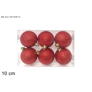 6 PIEZAS BOLAS 10 CM ROJAS CON PURPURINA