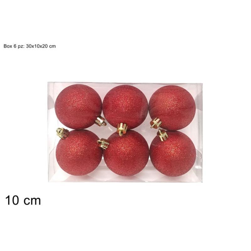 6 PIEZAS BOLAS 10 CM ROJAS CON PURPURINA