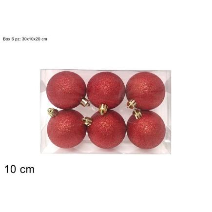 6 PIEZAS BOLAS 10 CM ROJAS CON PURPURINA
