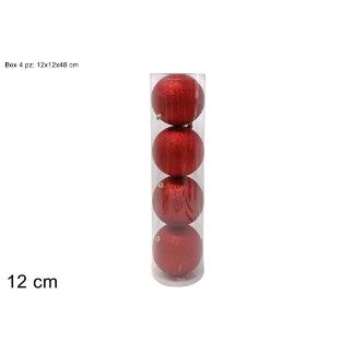4 PIEZAS BOLAS 12 CM ROJAS CON PURPURINA