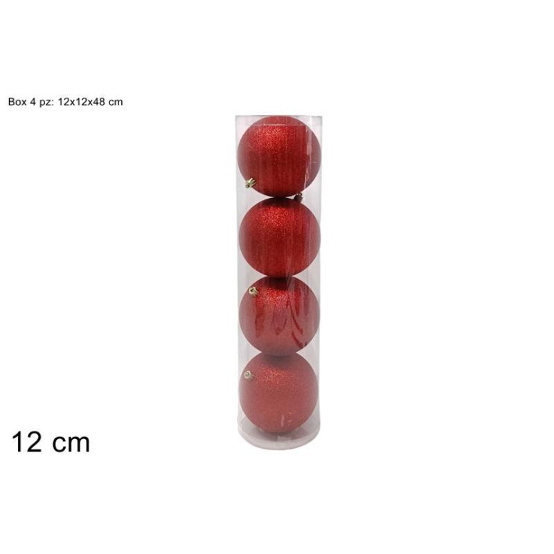4 PIEZAS BOLAS 12 CM ROJAS CON PURPURINA