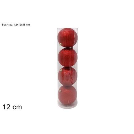4 PIEZAS BOLAS 12 CM ROJAS CON PURPURINA
