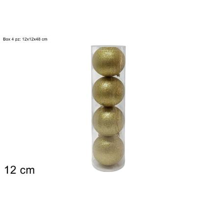 4 PIEZAS BOLAS 12 CM DORADAS CON PURPURINA