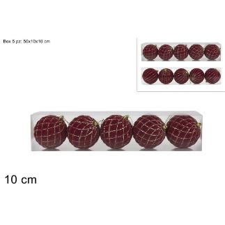 5 PIEZAS BOLAS 10 CM EN 2 SURT TERCIOPELO BURDEOS CON PURPU