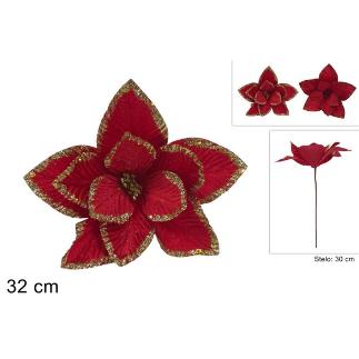 TALLO FLOR 32 CM TERCIOPELO ROJO CON GLITTER