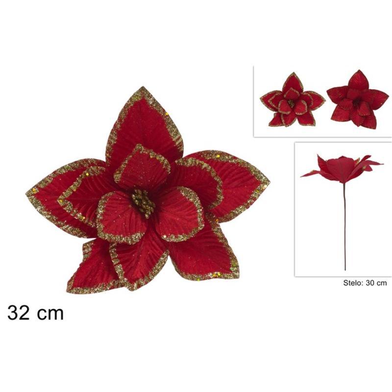 TALLO FLOR 32 CM TERCIOPELO ROJO CON GLITTER