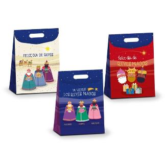 BOLSA CARTON CIERRE ADHESIVO REYES MAGOS CON FOIL