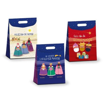 BOLSA CARTON CIERRE ADHESIVO REYES MAGOS CON FOIL
