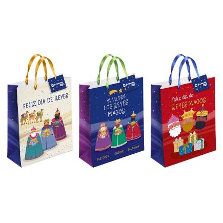 BOLSA PAPEL REYES MAGOS M FOIL CON TARJETA COLGANT