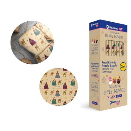 PAPEL DE REGALO KRAFT REYES MAGOS FRASE 70X200