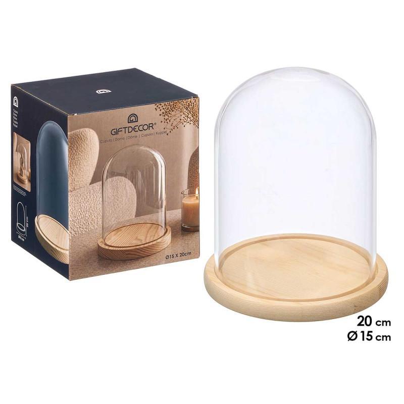 CUPULA DECORATIVA BASE MADERA NATURAL 20 CM