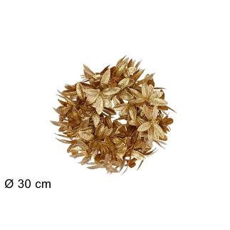CORONA 30 CM HOJAS GLITTER ORO