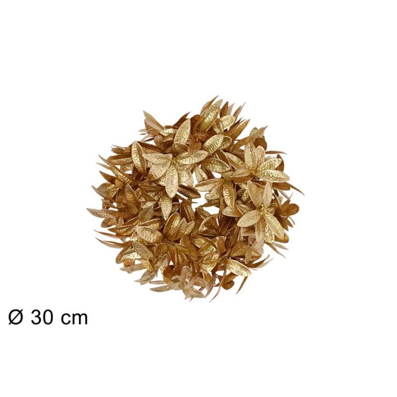 CORONA 30 CM HOJAS GLITTER ORO
