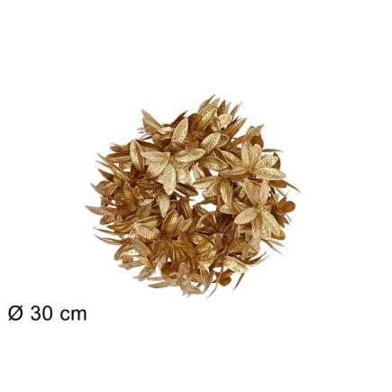 CORONA 30 CM HOJAS GLITTER ORO