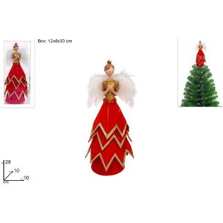 PUNTA DE ANGEL 28 CM CON VESTIDO ROJO ORO EN CAJA PVC