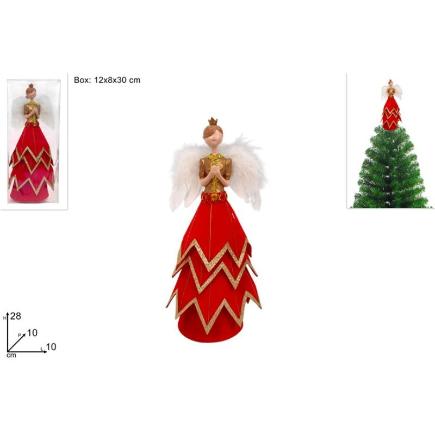 PUNTA DE ANGEL 28 CM CON VESTIDO ROJO ORO EN CAJA PVC