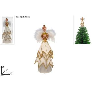 PUNTA DE ANGEL 28 CM CON VESTIDO BLANCO ORO EN CAJA PVC
