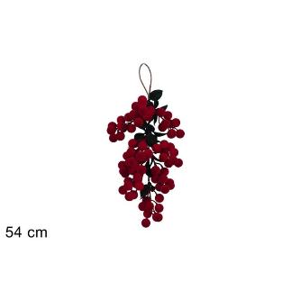 TALLO DE 54 CM CON BAYAS EFECTO TERCIOPELO BURDEOS Y HOJAS