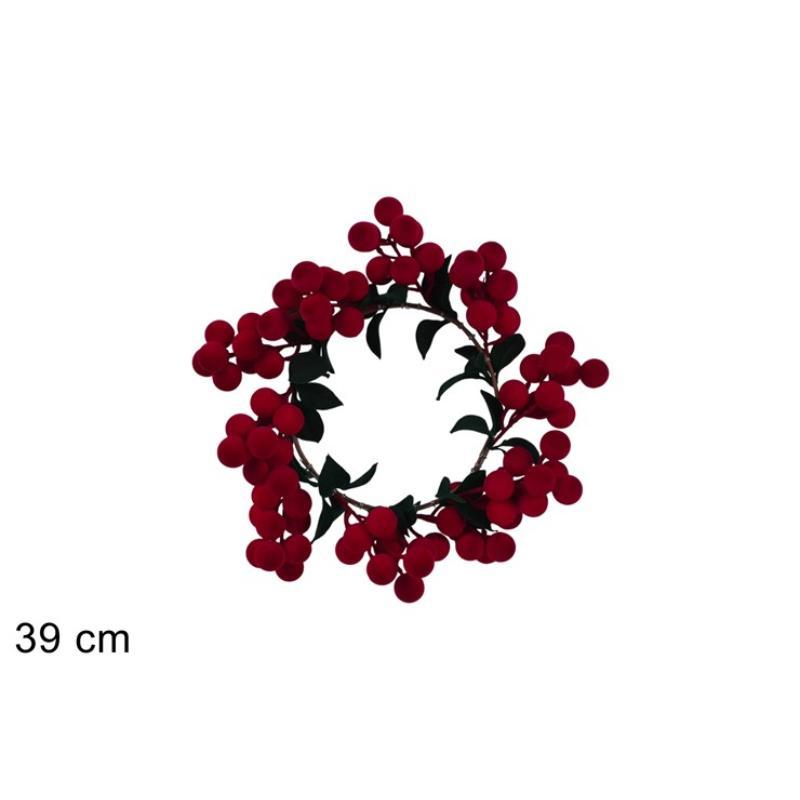 CORONA 39 CM BAYAS EFECT TERCIOPELO BURDEOS