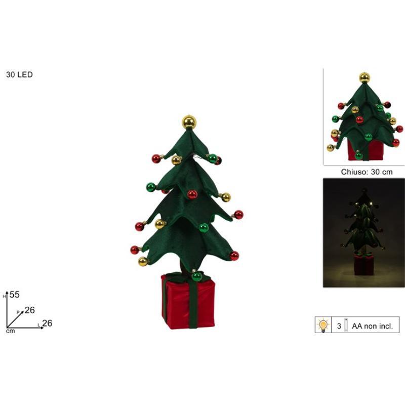 ARBOL DE TELA CON BOLAS 55 CM CON 30 LED A PILAS