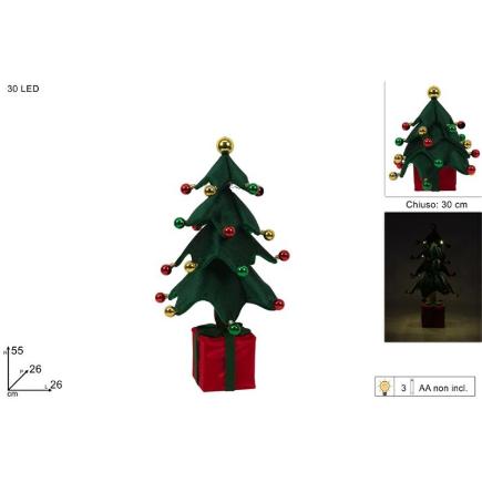 ARBOL DE TELA CON BOLAS 55 CM CON 30 LED A PILAS