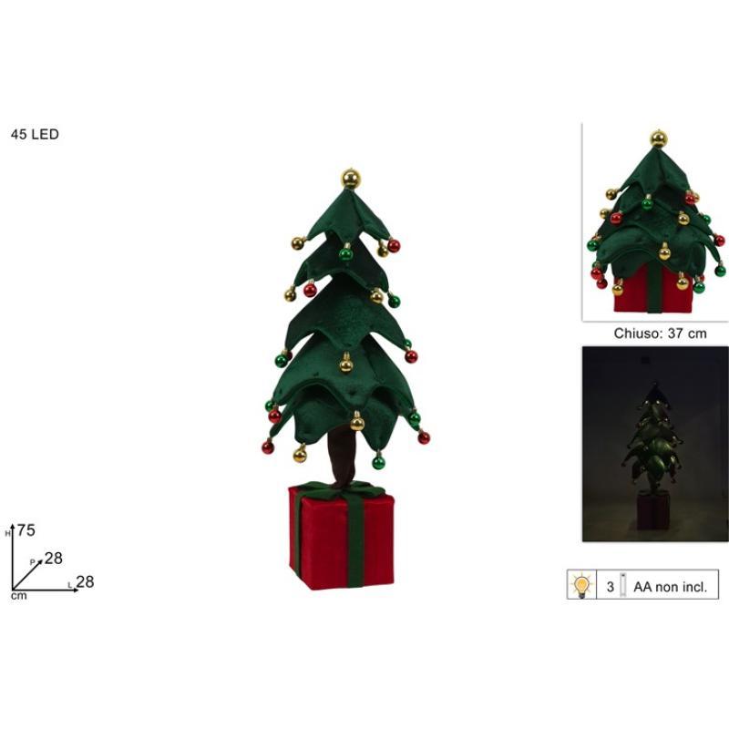 ARBOL DE TELA CON BOLAS 75 CM CON 45 LED A PILAS