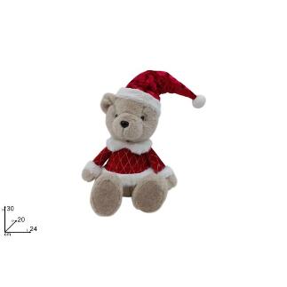 OSO NAVIDEÑO SENTADO 30 CM CON VESTIDO CON PELO