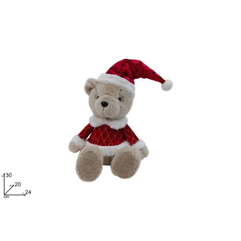 OSO NAVIDEÑO SENTADO 30 CM CON VESTIDO CON PELO