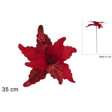 TALLO DE FLOR 35 CM EFEC TERCIOPELO LAMINADO ROJO CON BRILLO