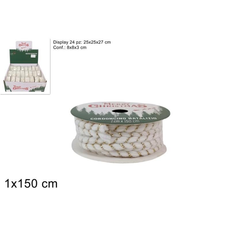 CORDON 1X150 CM BLANCO CON HILO DORADO EN DISPLAY