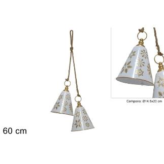 COLGANTE 2 CAMPANAS DE METAL BLANCO CON DEC. DE COPO DE NIEVE