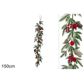 GUIRNALDA 150 CM C/ BAYAS Y PIÑAS EFECT TERCI ROJO
