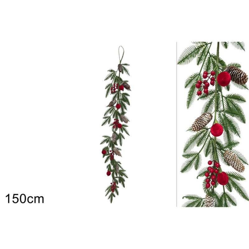 GUIRNALDA 150 CM C/ BAYAS Y PIÑAS EFECT TERCI ROJO