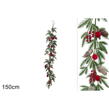 GUIRNALDA 150 CM C/ BAYAS Y PIÑAS EFECT TERCI ROJO
