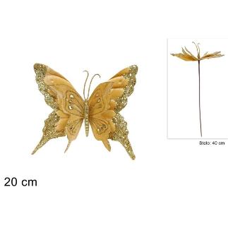 TALLO MARIPOSAS 20 CM EFECT TERCIOPEL DORADO CON PURPURINA