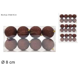 3 SURT CON 8 PIEZAS BOLAS 8 CM MARRON CON PURPURINA