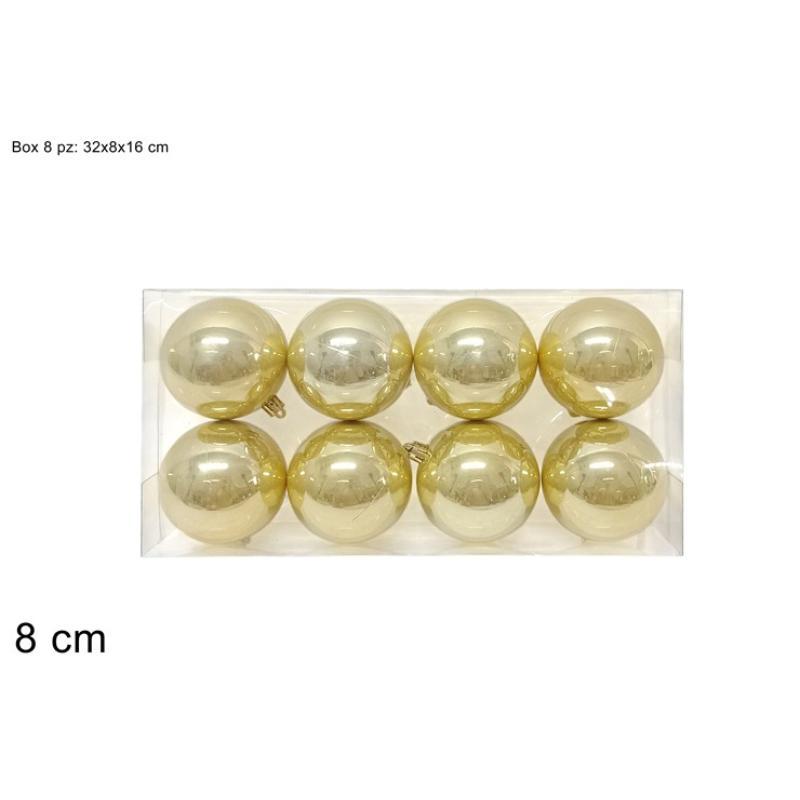 SET 8 PIEZAS BOLAS 8 CM DORADAS PERLADAS