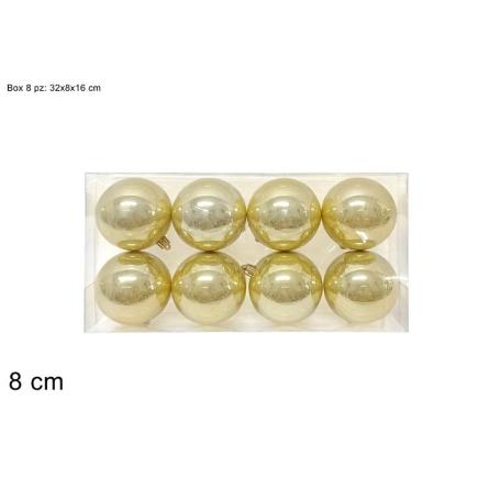 SET 8 PIEZAS BOLAS 8 CM DORADAS PERLADAS