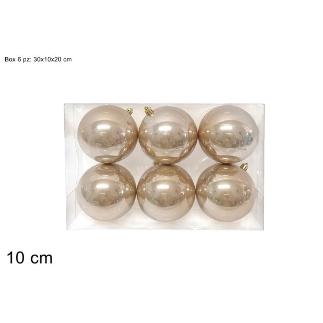 SET 6 BOLAS DE 10 CM COLOR CHAMPAN PERLADAS
