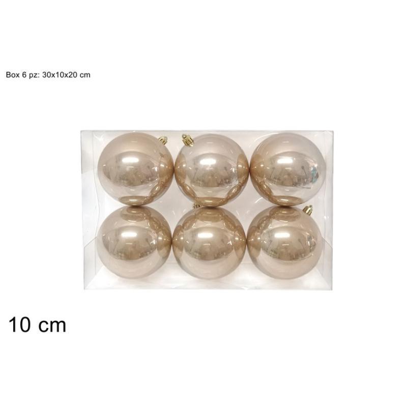SET 6 BOLAS DE 10 CM COLOR CHAMPAN PERLADAS