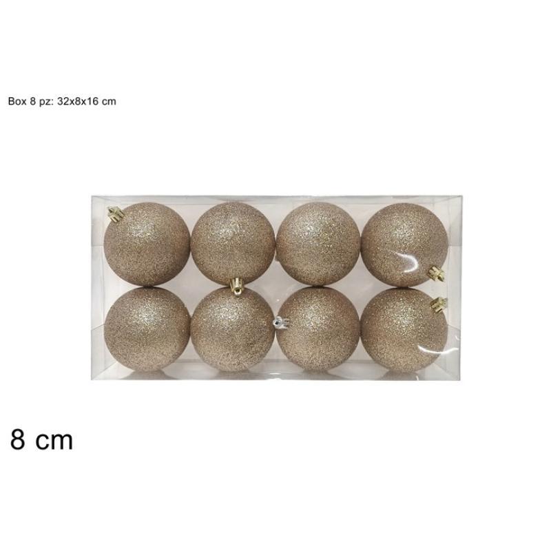 SET 8 PIEZAS BOLAS 8 CM CHAMPAN CON PURPURINA