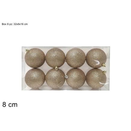 SET 8 PIEZAS BOLAS 8 CM CHAMPAN CON PURPURINA